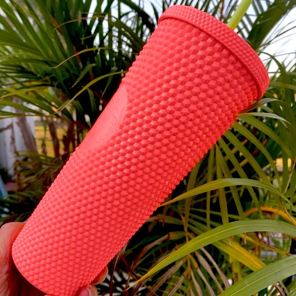 Starbucks Dragon Fruit Studded Tumbler Neon Coral Cold Bling Cup 24oz New 2022 - Picture 7 of 16